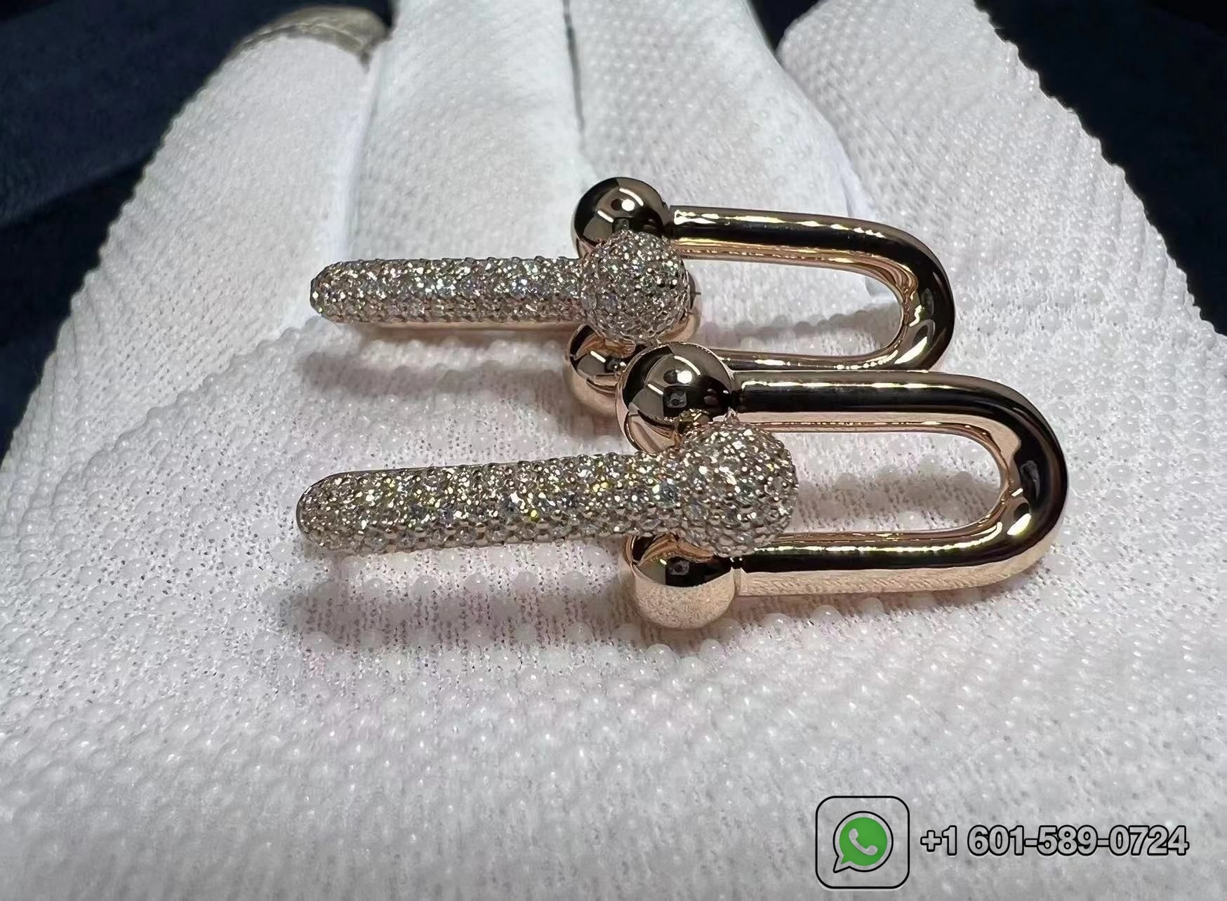 tiffany city hardwear 18k rose gold pave diamond large link dangle earrings 8