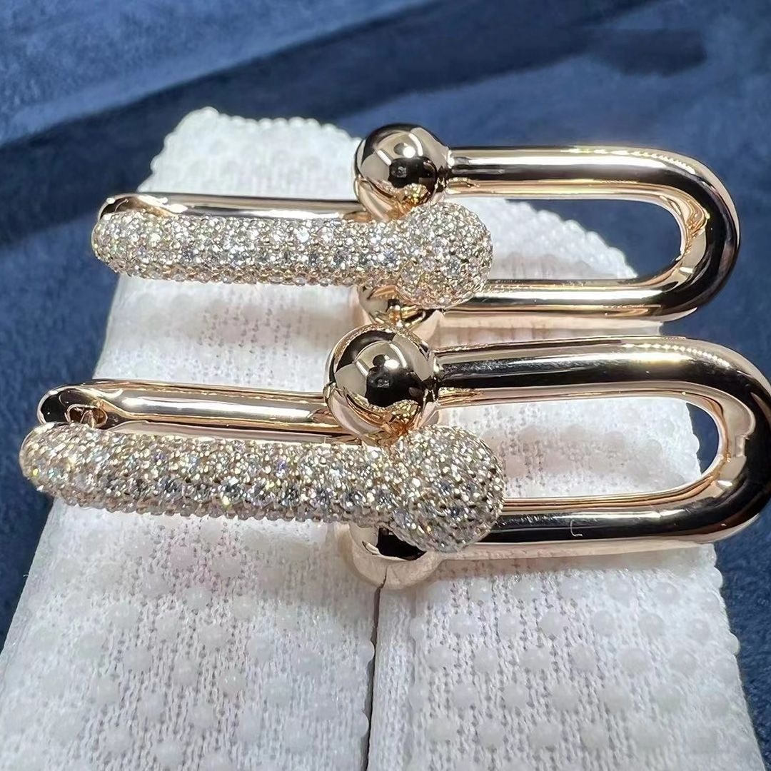 tiffany city hardwear 18k rose gold pave diamond large link dangle earrings