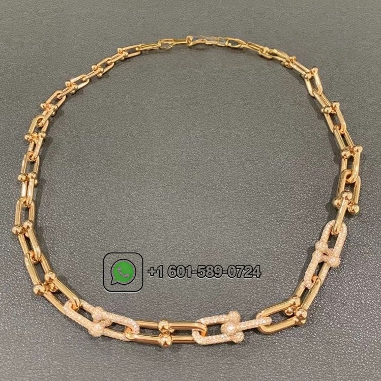 tiffany city hardwear 18k rose gold pave diamonds graduated link necklace 3