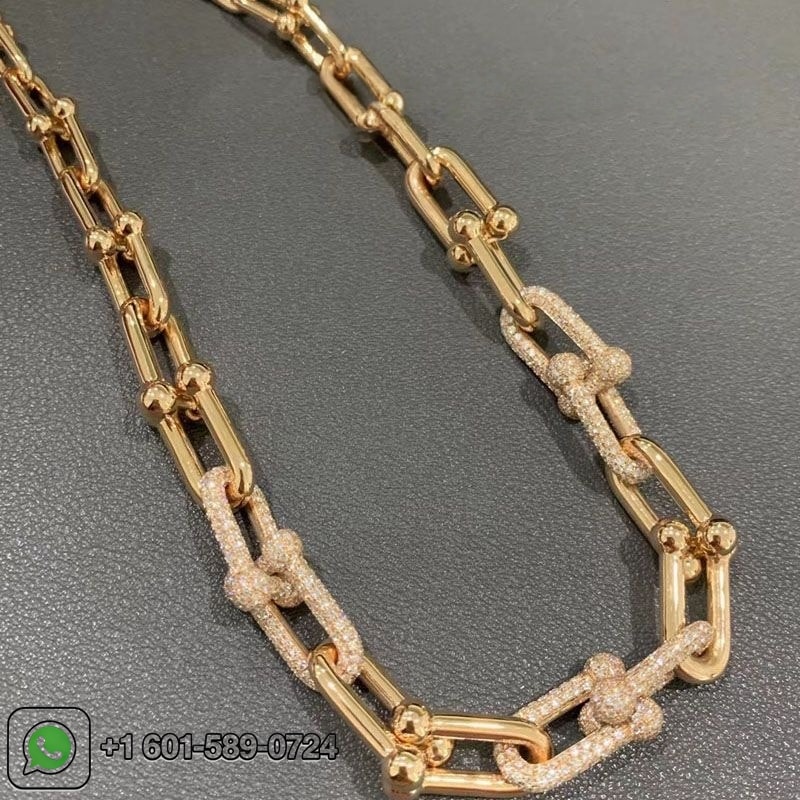 tiffany city hardwear 18k rose gold pave diamonds graduated link necklace 4