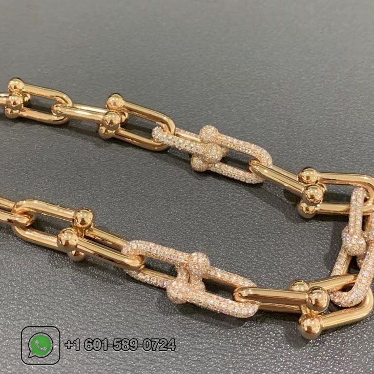 tiffany city hardwear 18k rose gold pave diamonds graduated link necklace 5
