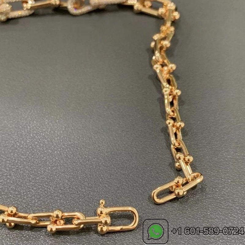 tiffany city hardwear 18k rose gold pave diamonds graduated link necklace 7