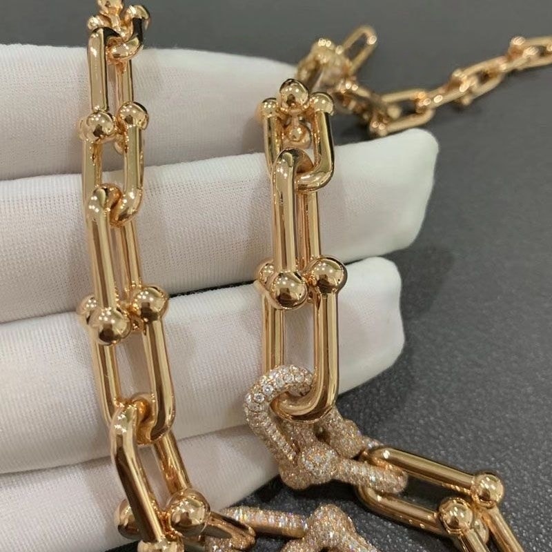 tiffany city hardwear 18k rose gold pave diamonds graduated link necklace 9