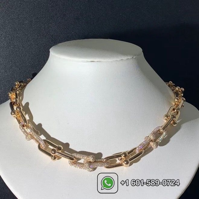 tiffany city hardwear 18k rose gold pave diamonds graduated link necklace