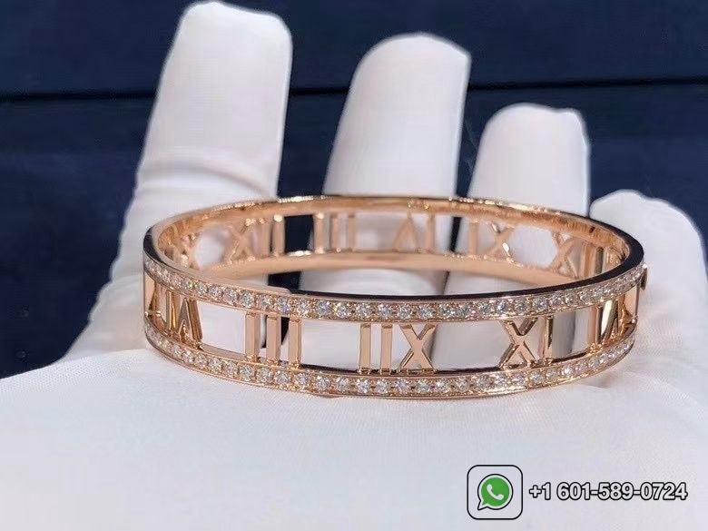 tiffany co. 18k rose gold diamond set atlas bangle bracelet 3
