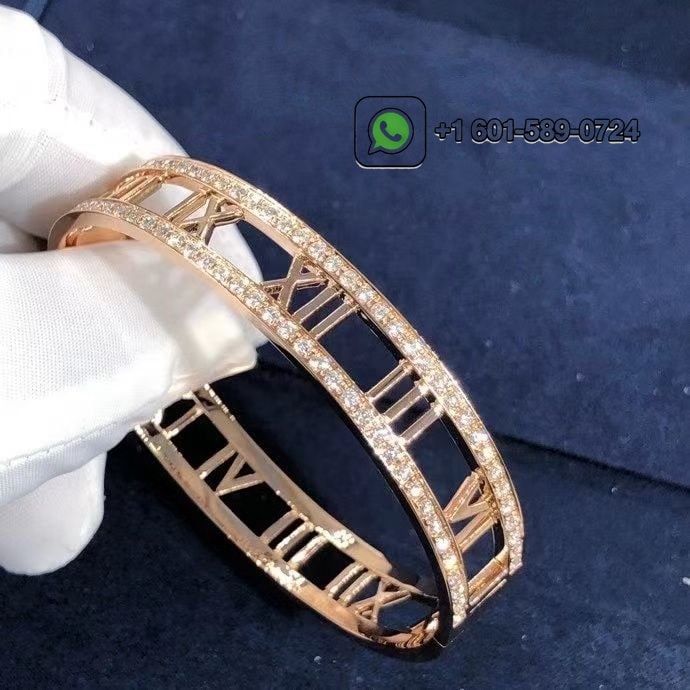 tiffany co. 18k rose gold diamond set atlas bangle bracelet 5
