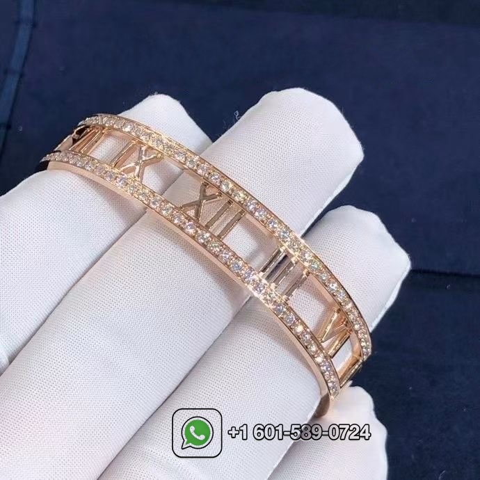tiffany co. 18k rose gold diamond set atlas bangle bracelet 6