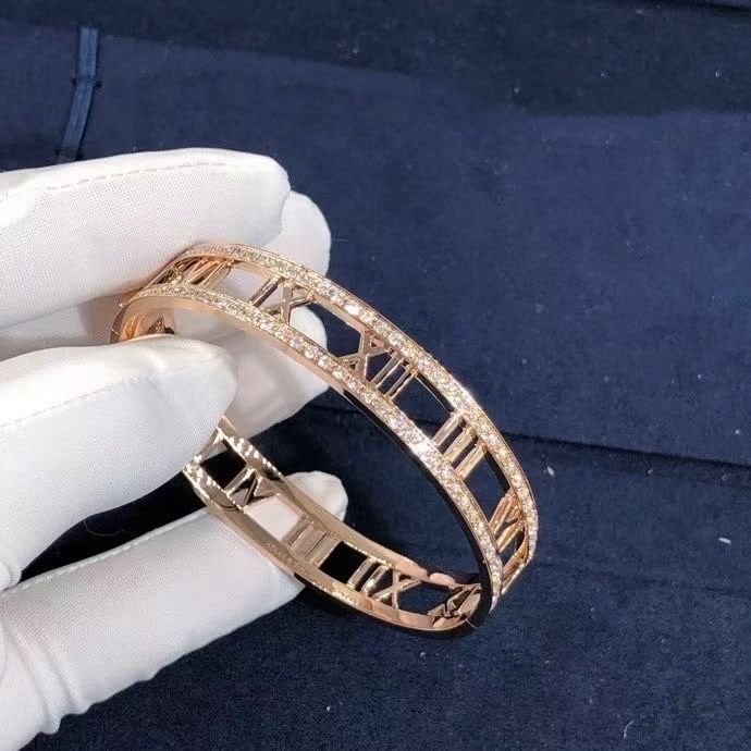 tiffany co. 18k rose gold diamond set atlas bangle bracelet