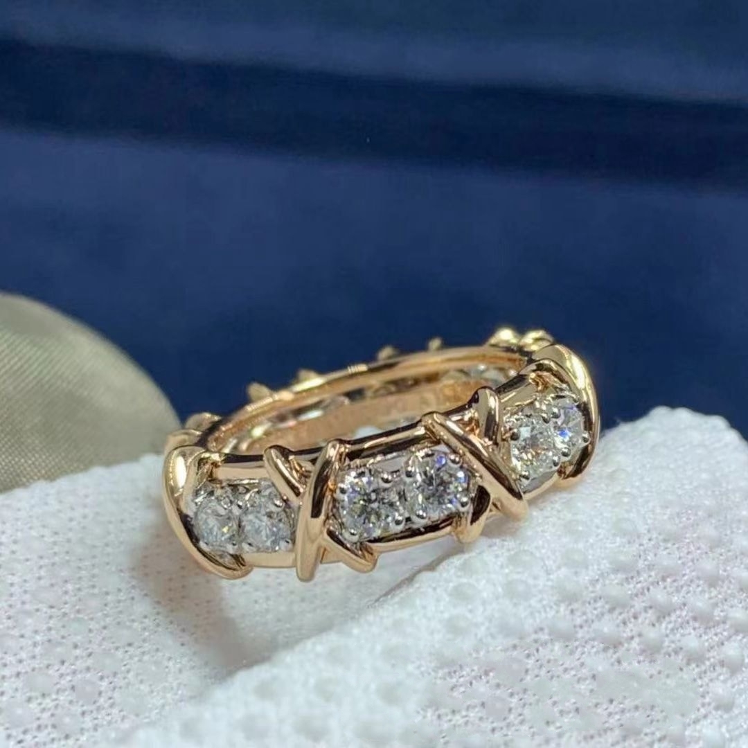 tiffany co. rose gold jean schlumberger sixteen stone diamond ring