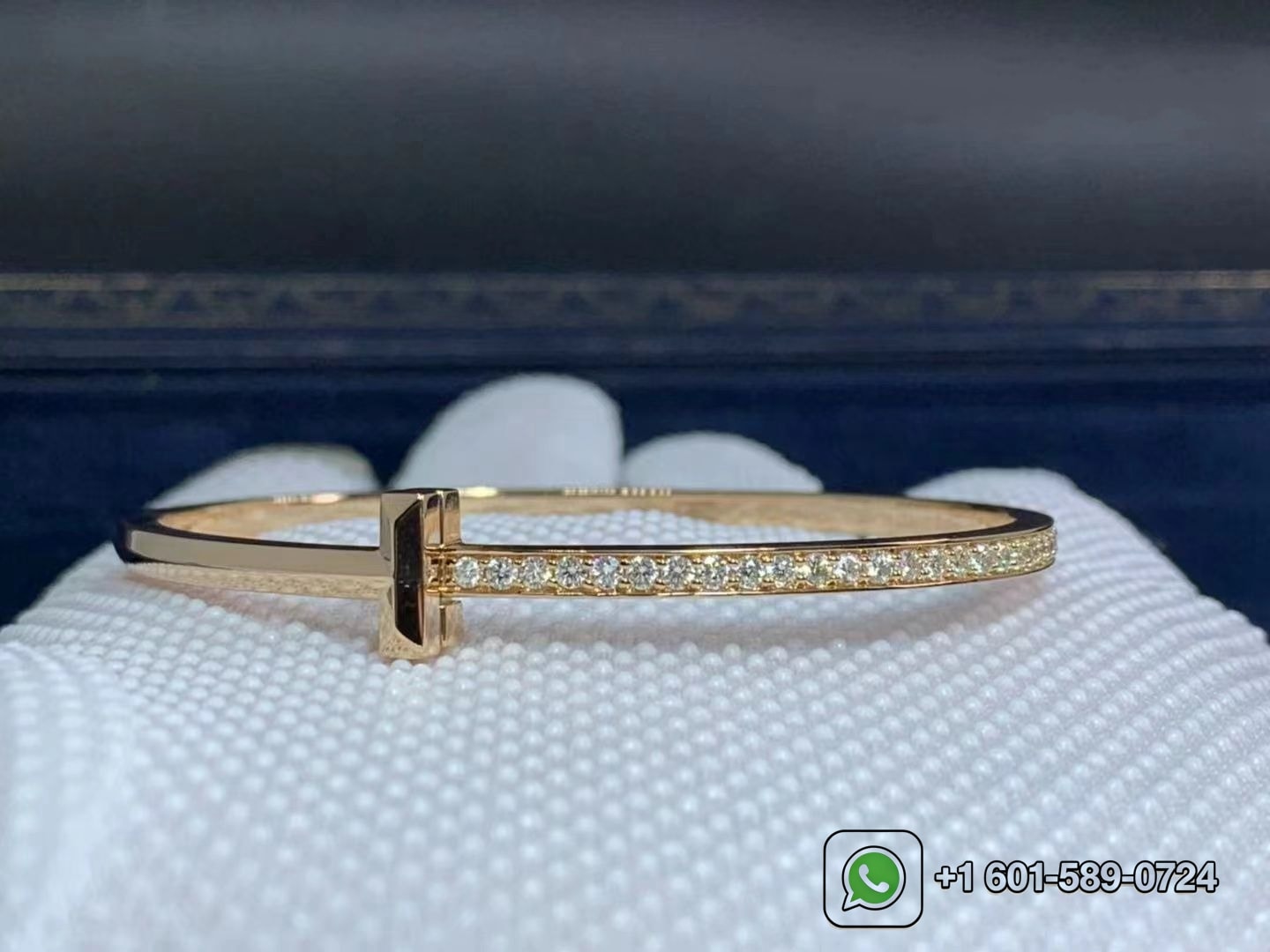 tiffany co. t t1 hinged rose gold with diamonds narrow bangle bracelet 4