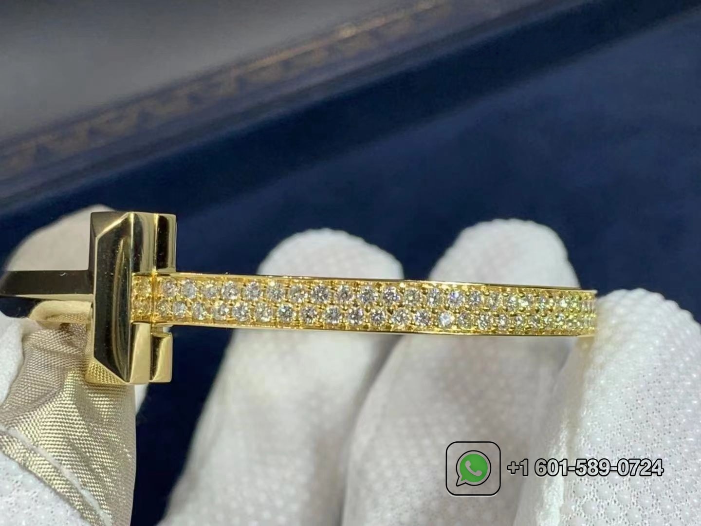 tiffany co. t t1 wide diamond hinged 18 karat yellow gold size large bangle bracelet 1