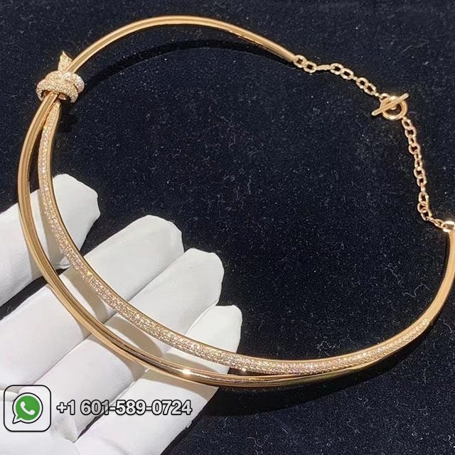 tiffany knot double row 18k rose gold with diamonds necklace 3