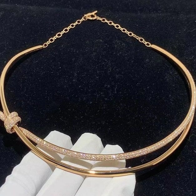 tiffany knot double row 18k rose gold with diamonds necklace