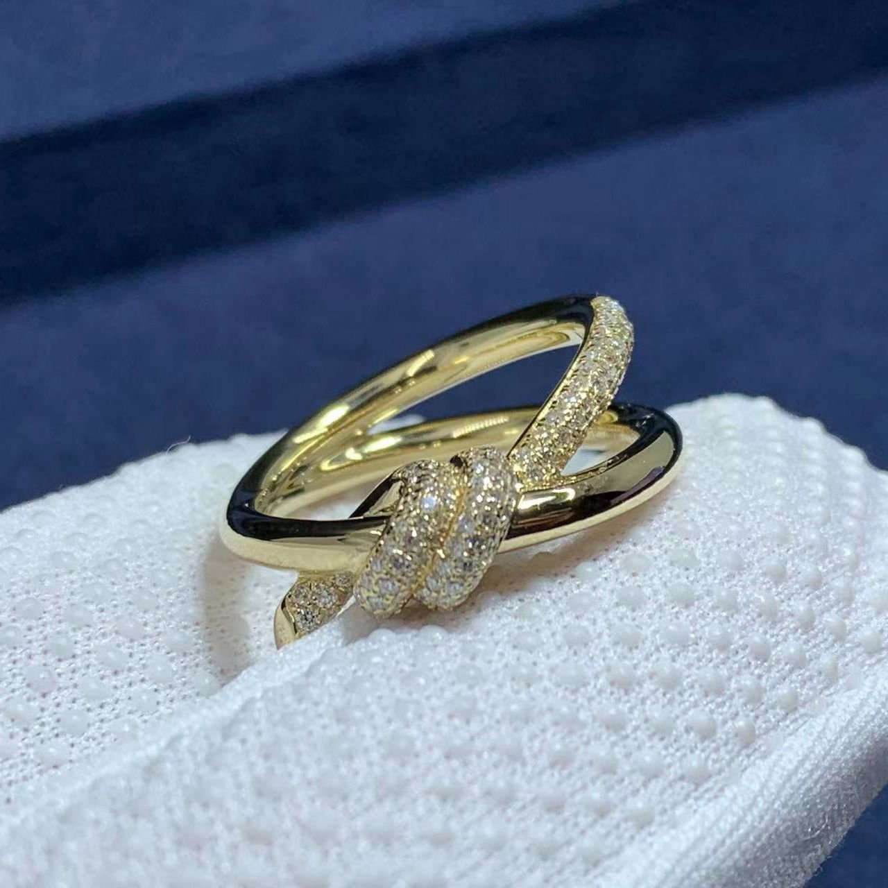 tiffany knot double row 18k yellow gold with diamonds ring