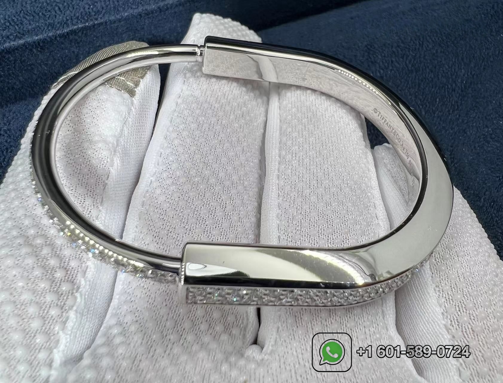 tiffany lock bangle bracelet in 18k white gold with full pave diamonds 10