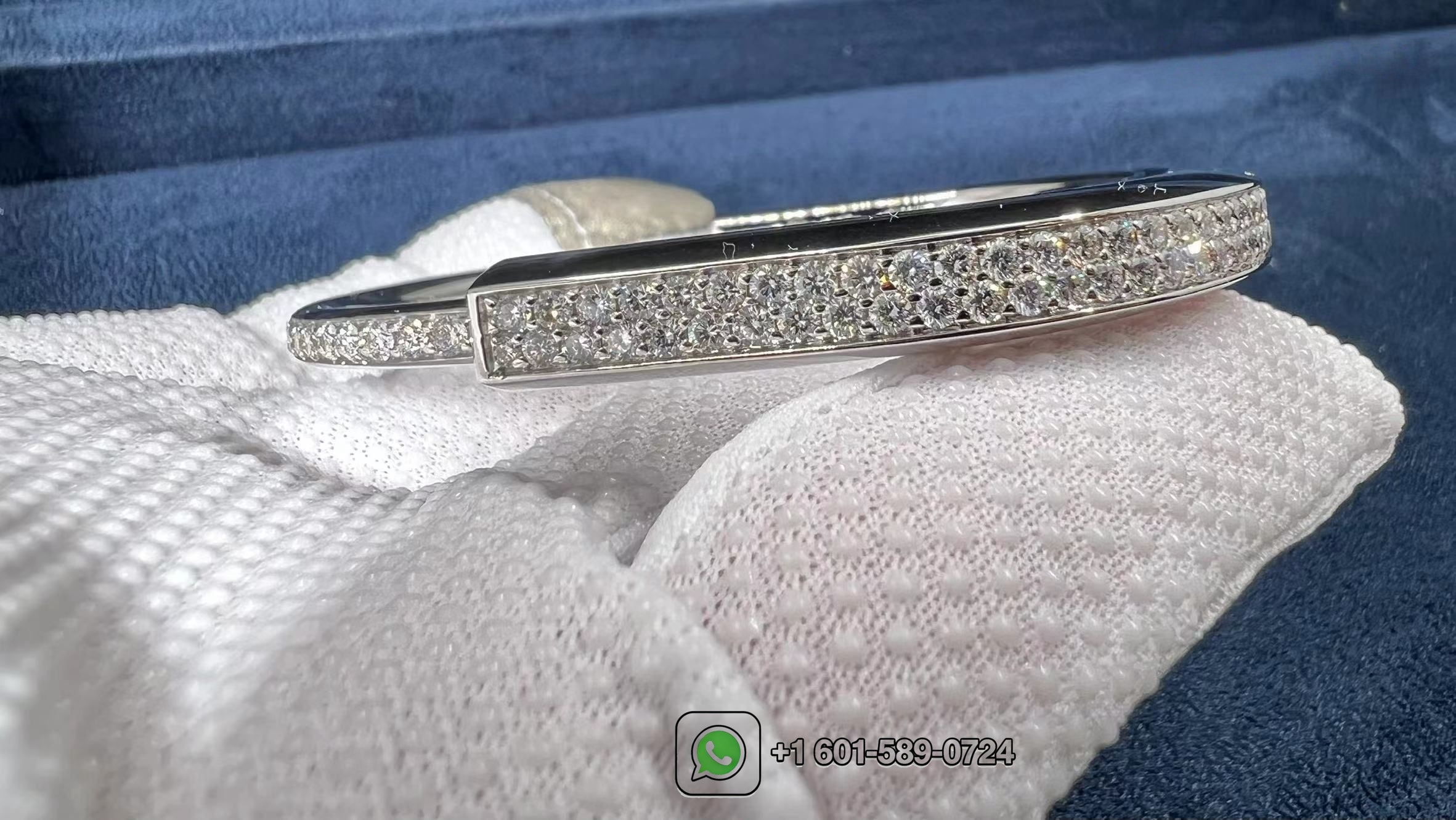 tiffany lock bangle bracelet in 18k white gold with full pave diamonds 8