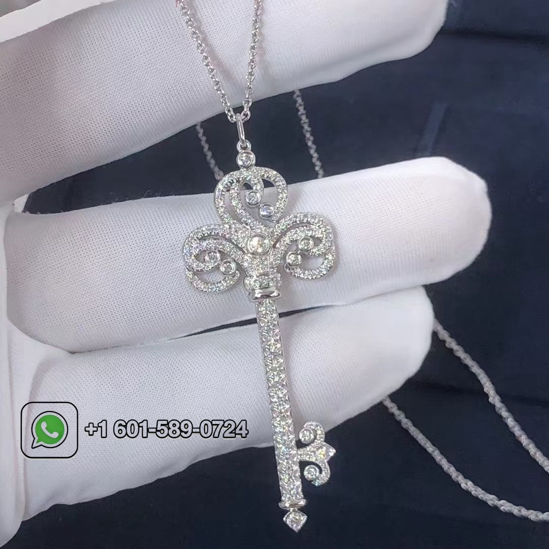 tiffany platinum diamond enchant heart key pendant necklace 3