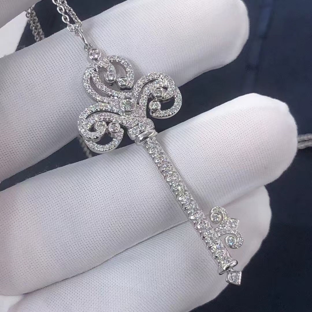 tiffany platinum diamond enchant heart key pendant necklace