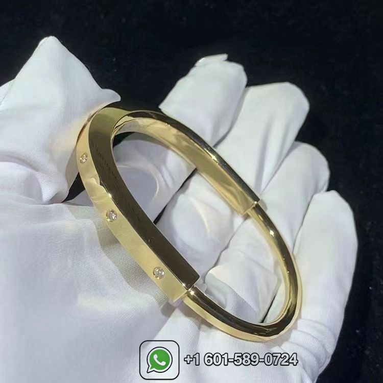 tiffany solid 18k yellow gold diamond lock bangle bracelet 1