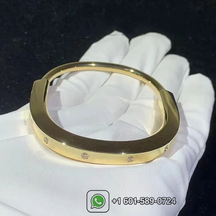 tiffany solid 18k yellow gold diamond lock bangle bracelet 2