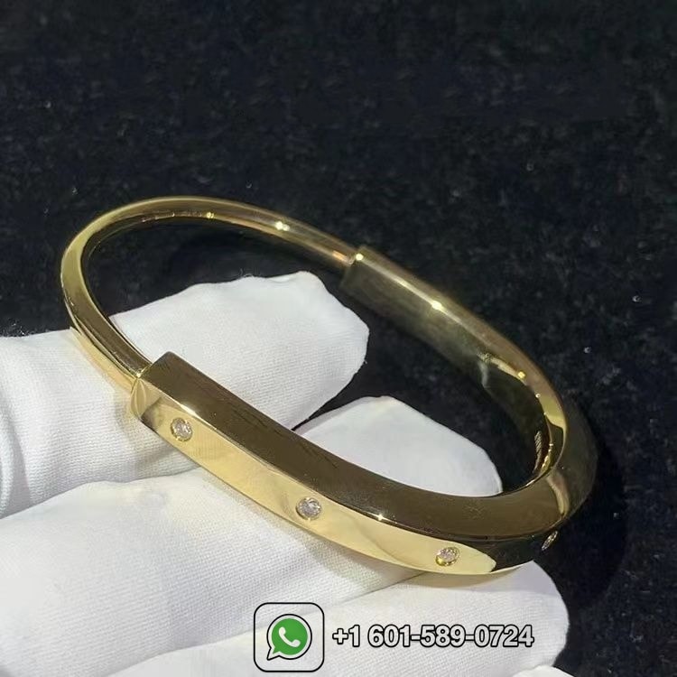 tiffany solid 18k yellow gold diamond lock bangle bracelet 3