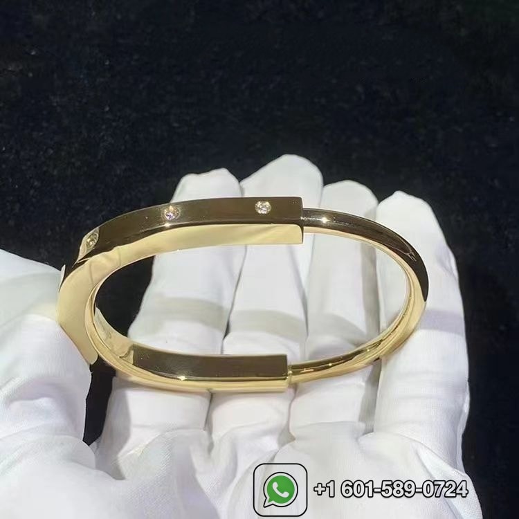 tiffany solid 18k yellow gold diamond lock bangle bracelet 4