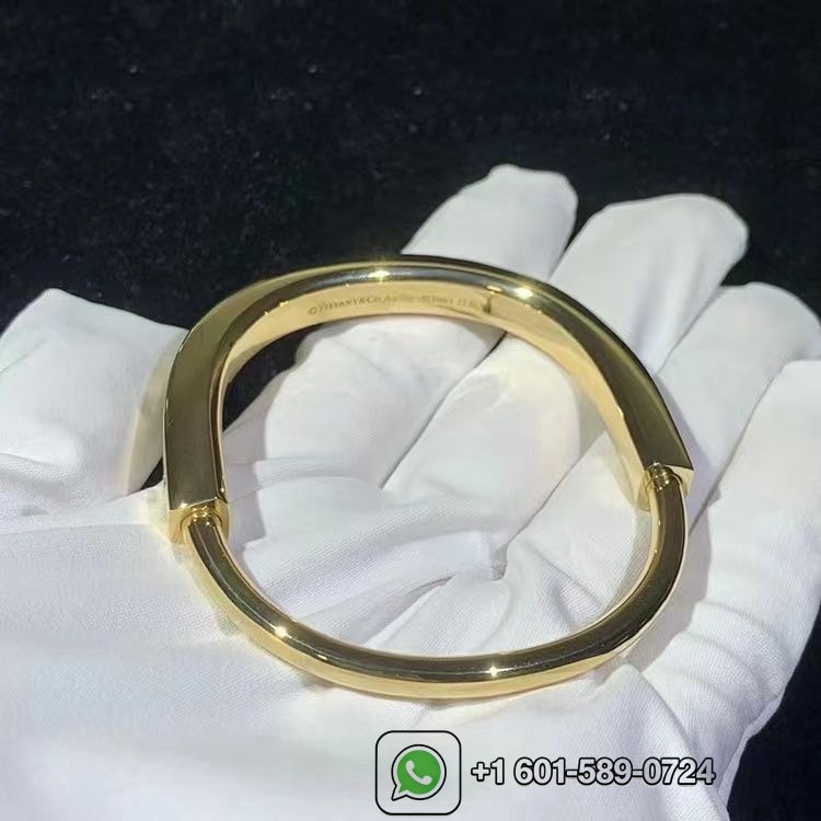 tiffany solid 18k yellow gold diamond lock bangle bracelet 5