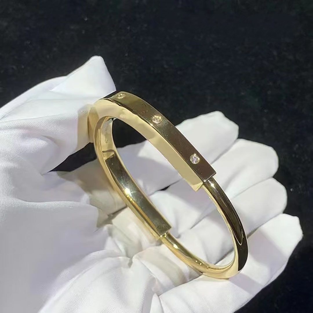 tiffany solid 18k yellow gold diamond lock bangle bracelet