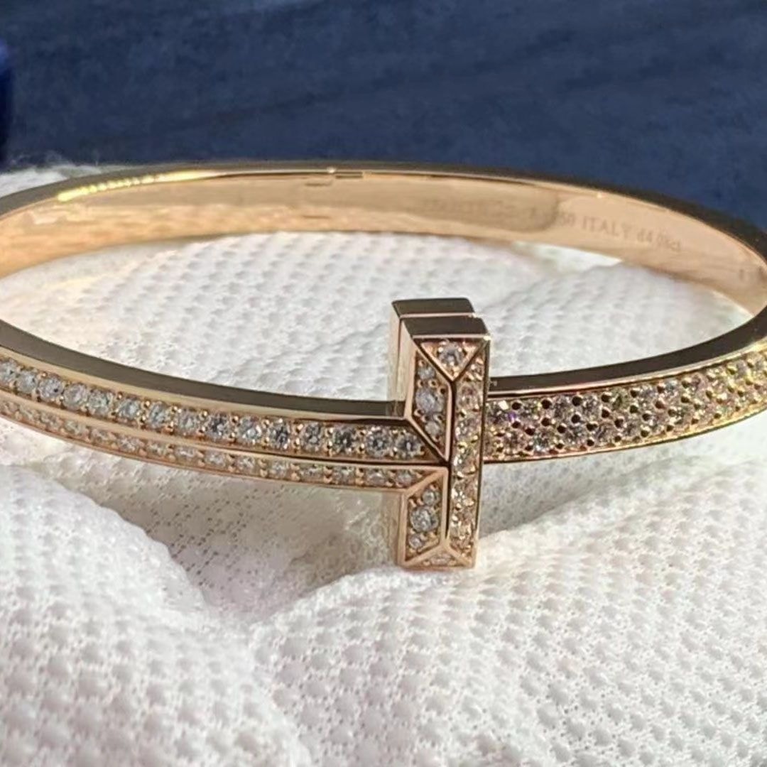 tiffany t 18k yellow gold t1 wide diamond hinged bangle bracelet