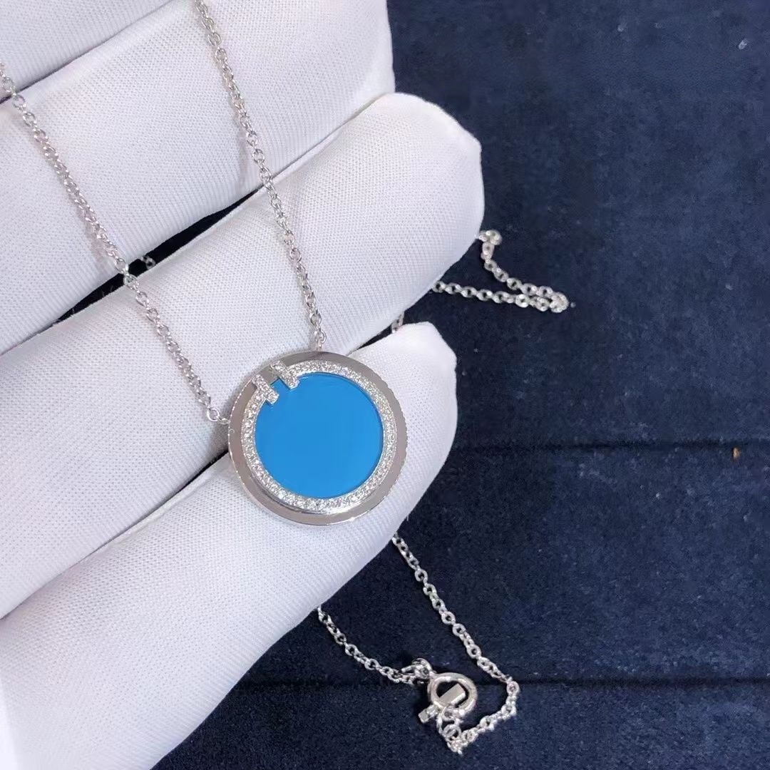 tiffany t diamond and turquoise circle 18k white gold necklace pendant 64027085