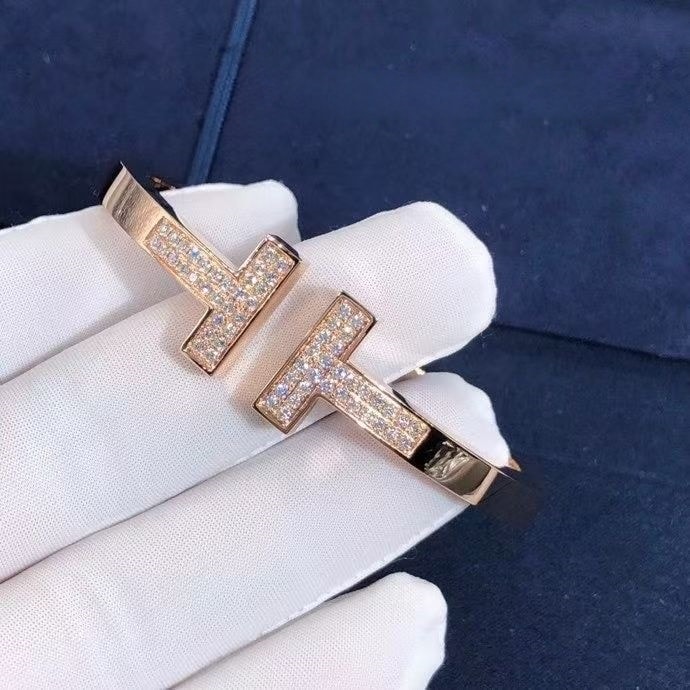 tiffany t pave diamond square 18k rose gold bangle bracelet 60153369