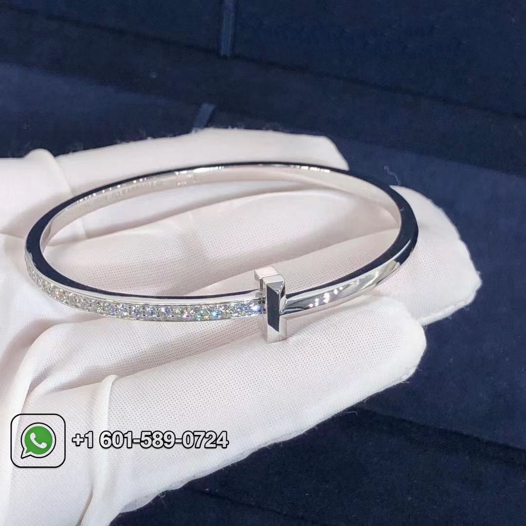 tiffany t t1 narrow diamond hinged 18k white gold bangle bracelet 2