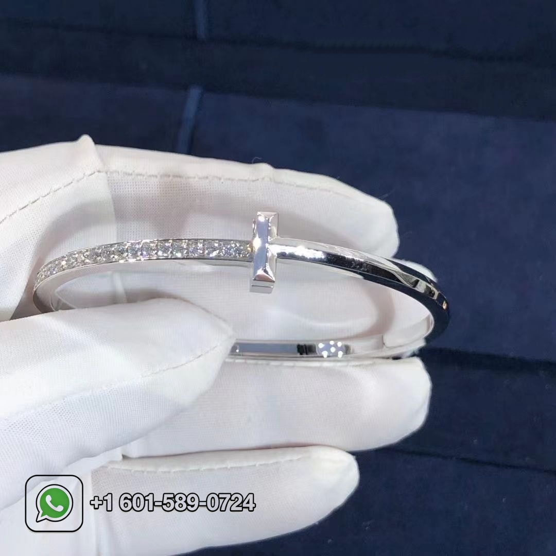 tiffany t t1 narrow diamond hinged 18k white gold bangle bracelet 3