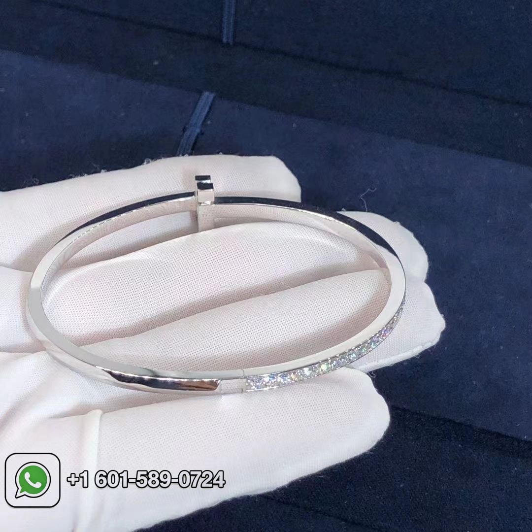 tiffany t t1 narrow diamond hinged 18k white gold bangle bracelet 4