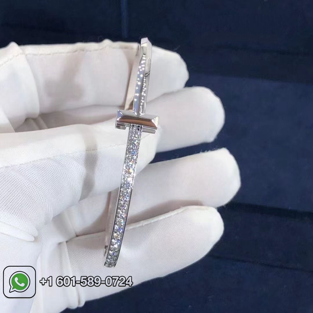 tiffany t t1 narrow diamond hinged 18k white gold bangle bracelet 5