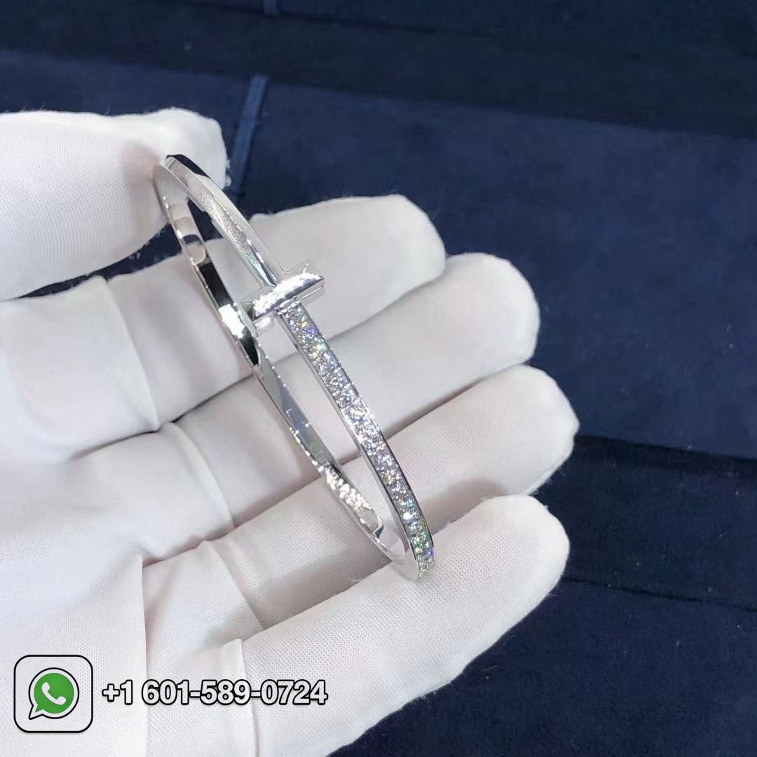 tiffany t t1 narrow diamond hinged 18k white gold bangle bracelet 6