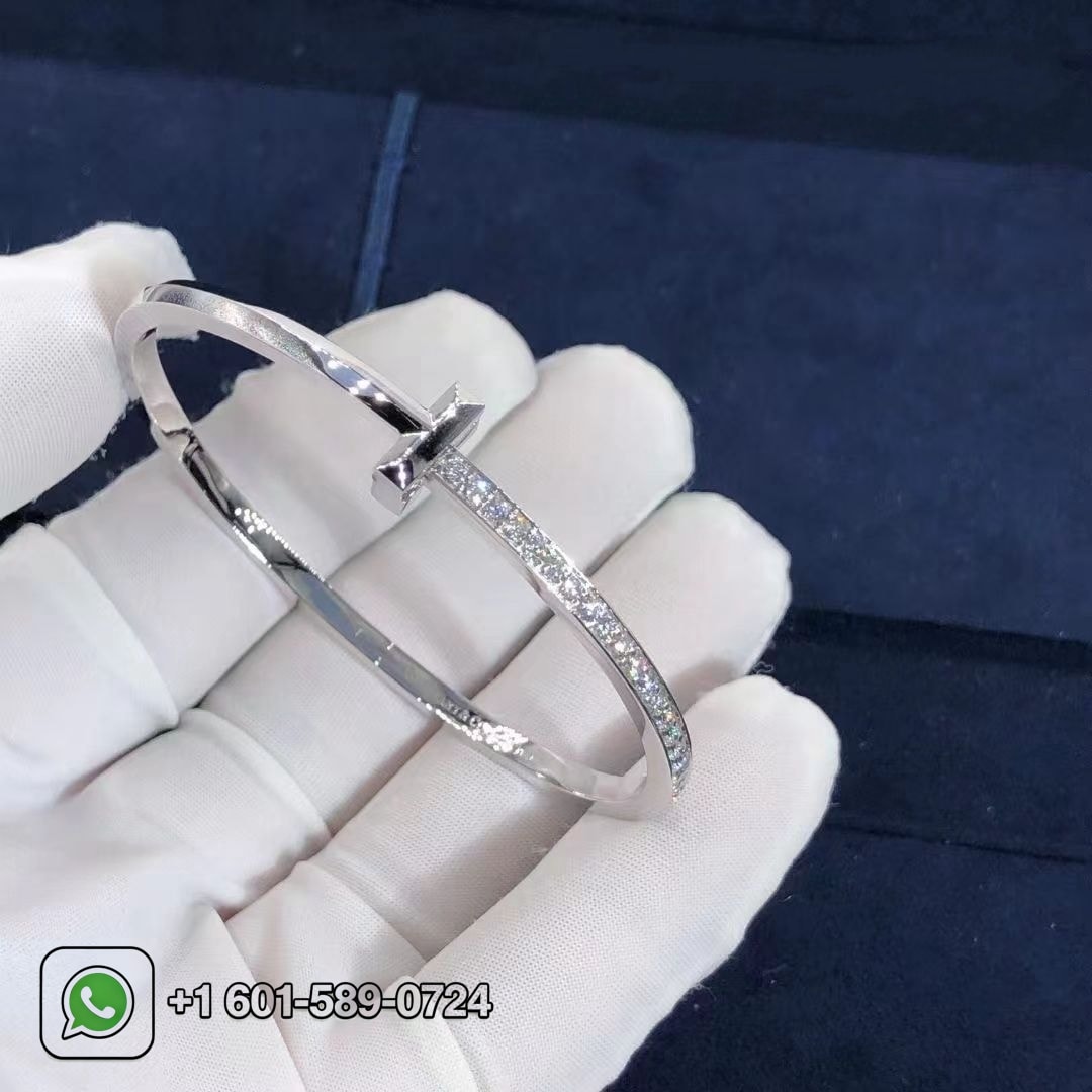 tiffany t t1 narrow diamond hinged 18k white gold bangle bracelet 7