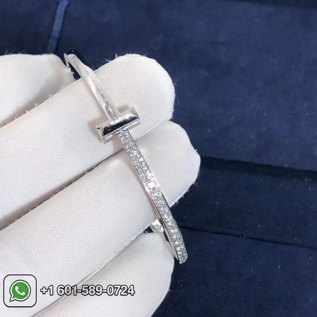 tiffany t t1 narrow diamond hinged 18k white gold bangle bracelet 8