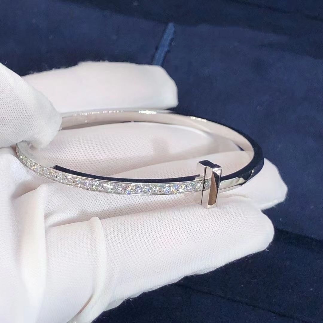 tiffany t t1 narrow diamond hinged 18k white gold bangle bracelet