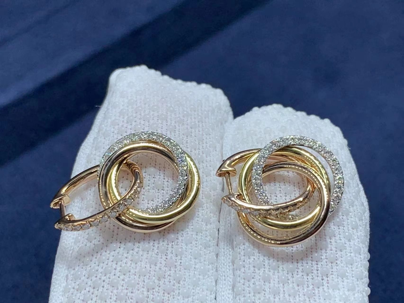 trinity 18ct rose white and yellow gold and diamond earrings b8301259 2