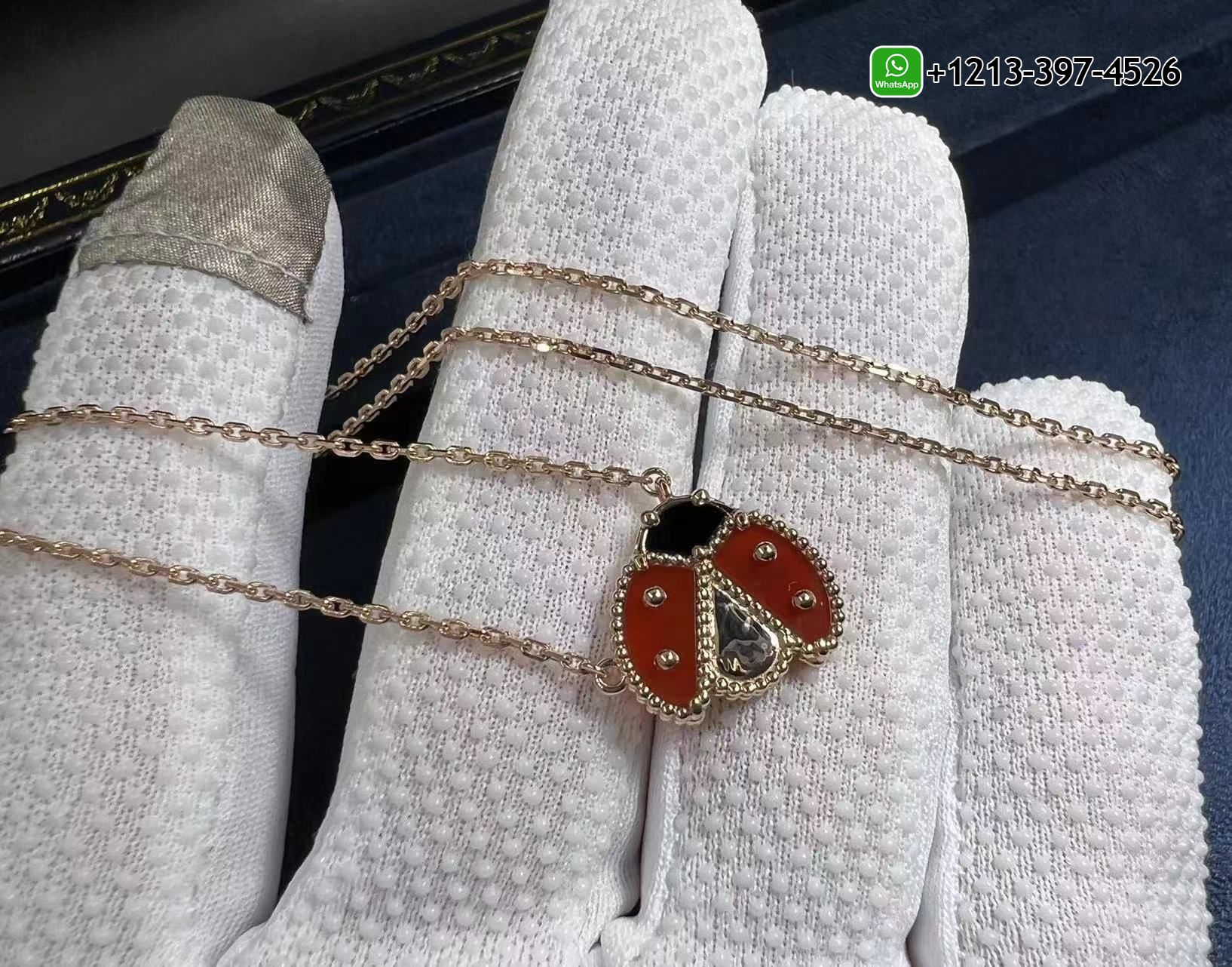VCA-18k-Rose-Gold-Lucky-Spring-Open-Wings-Ladybug-Carnelian-Onyx-Necklace-VCARP9X000-2.jpg Best Sellers 1:1 Quality Cheap Custom Made VCA 18k Rose Gold Lucky Spring Open Wings Ladybug Carnelian & Onyx Necklace - High Quality 18k Gold and Diamond Luxury Distinctive Collection Designer Jewelry Customized Factory Price - Image 5