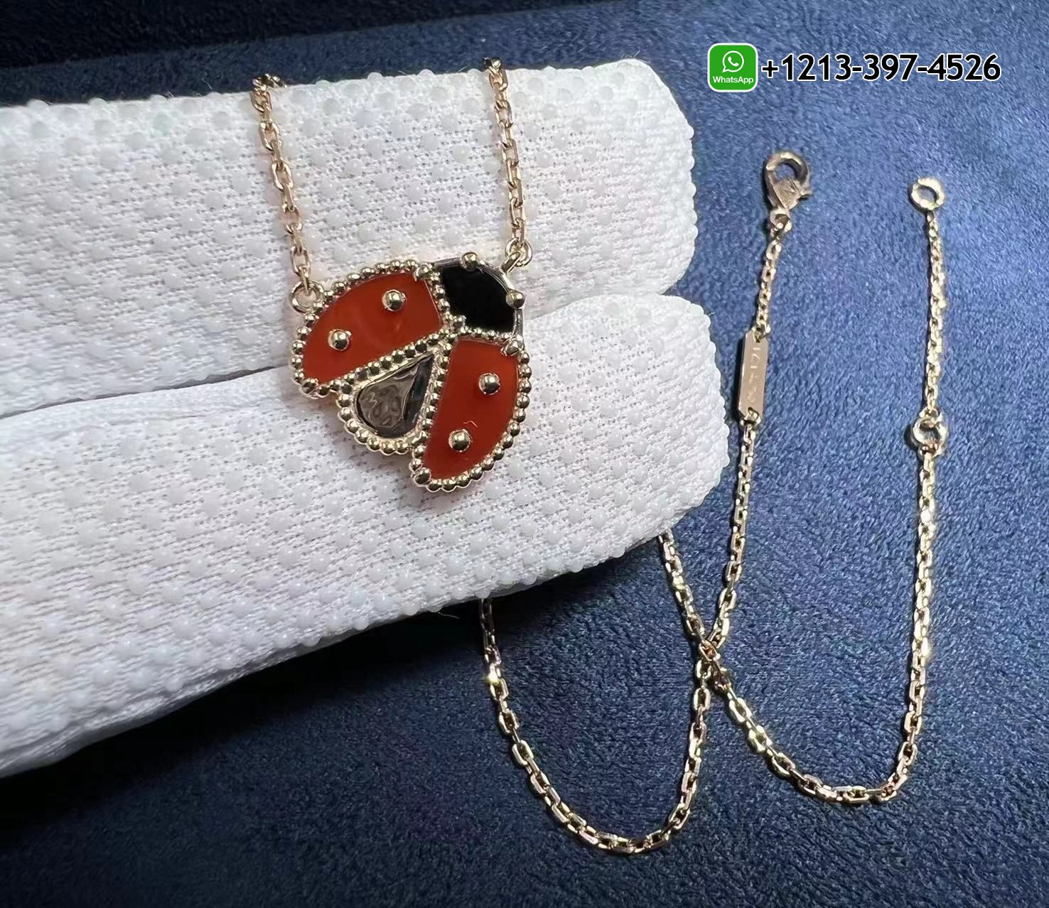 VCA-18k-Rose-Gold-Lucky-Spring-Open-Wings-Ladybug-Carnelian-Onyx-Necklace-VCARP9X000-4.jpg Best Sellers 1:1 Quality Cheap Custom Made VCA 18k Rose Gold Lucky Spring Open Wings Ladybug Carnelian & Onyx Necklace - High Quality 18k Gold and Diamond Luxury Distinctive Collection Designer Jewelry Customized Factory Price - Image 3