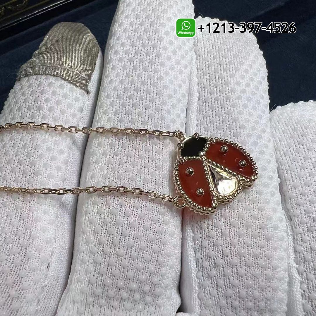 Best Sellers 1:1 Quality Cheap Custom Made VCA 18k Rose Gold Lucky Spring Open Wings Ladybug Carnelian & Onyx Necklace - High Quality 18k Gold and Diamond Luxury Distinctive Collection Designer Jewelry Customized Factory Price
