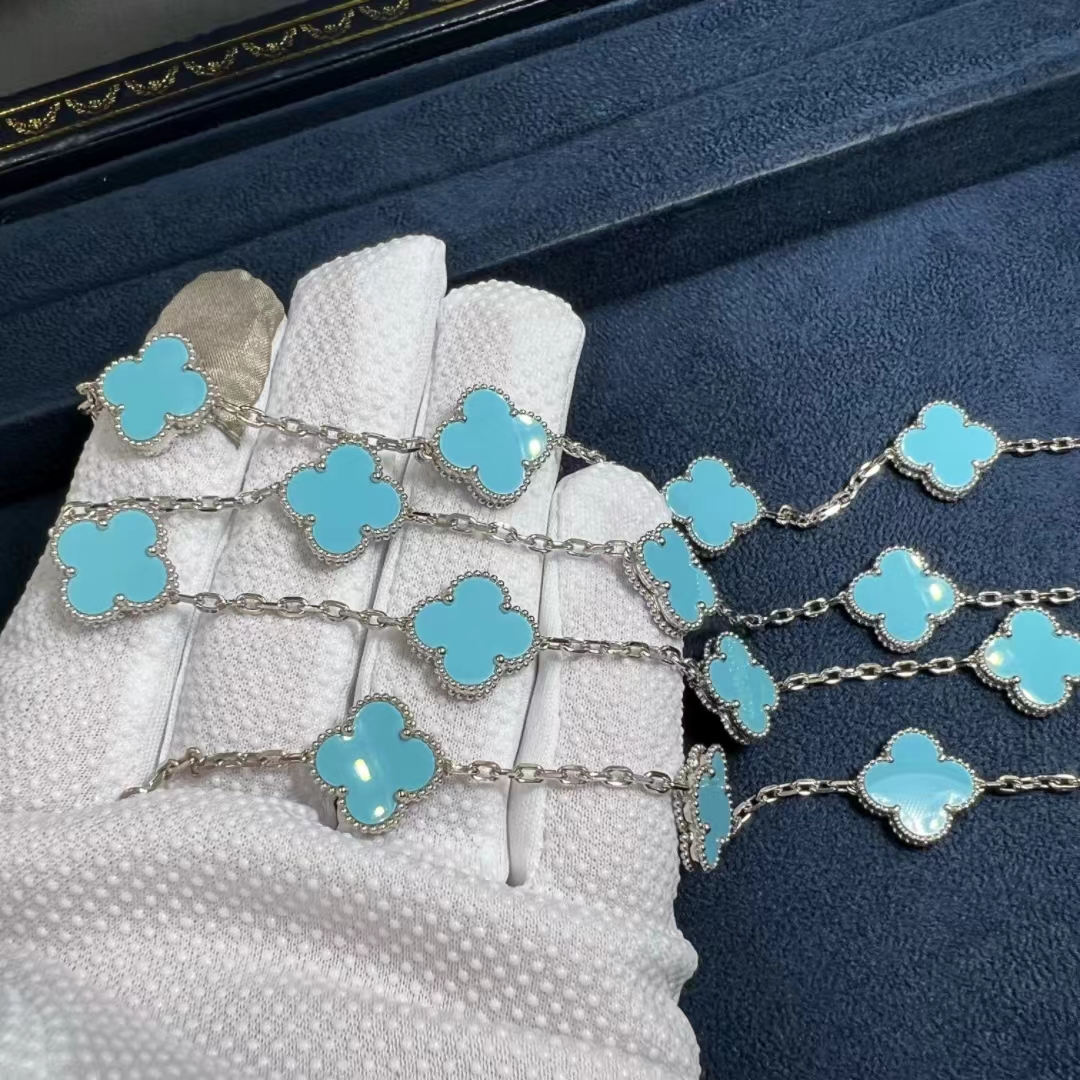 VCA-18k-White-Gold-Turquoise-20-Motifs-Vintage-Alhambra-Long-Necklace-9.jpg Van Cleef & Arpels 18k White Gold Turquoise 20 Motifs Vintage Alhambra Long Necklace - High Quality 18k Gold and Diamond Luxury Distinctive Collection Designer Jewelry Customized Factory Price - Image 10
