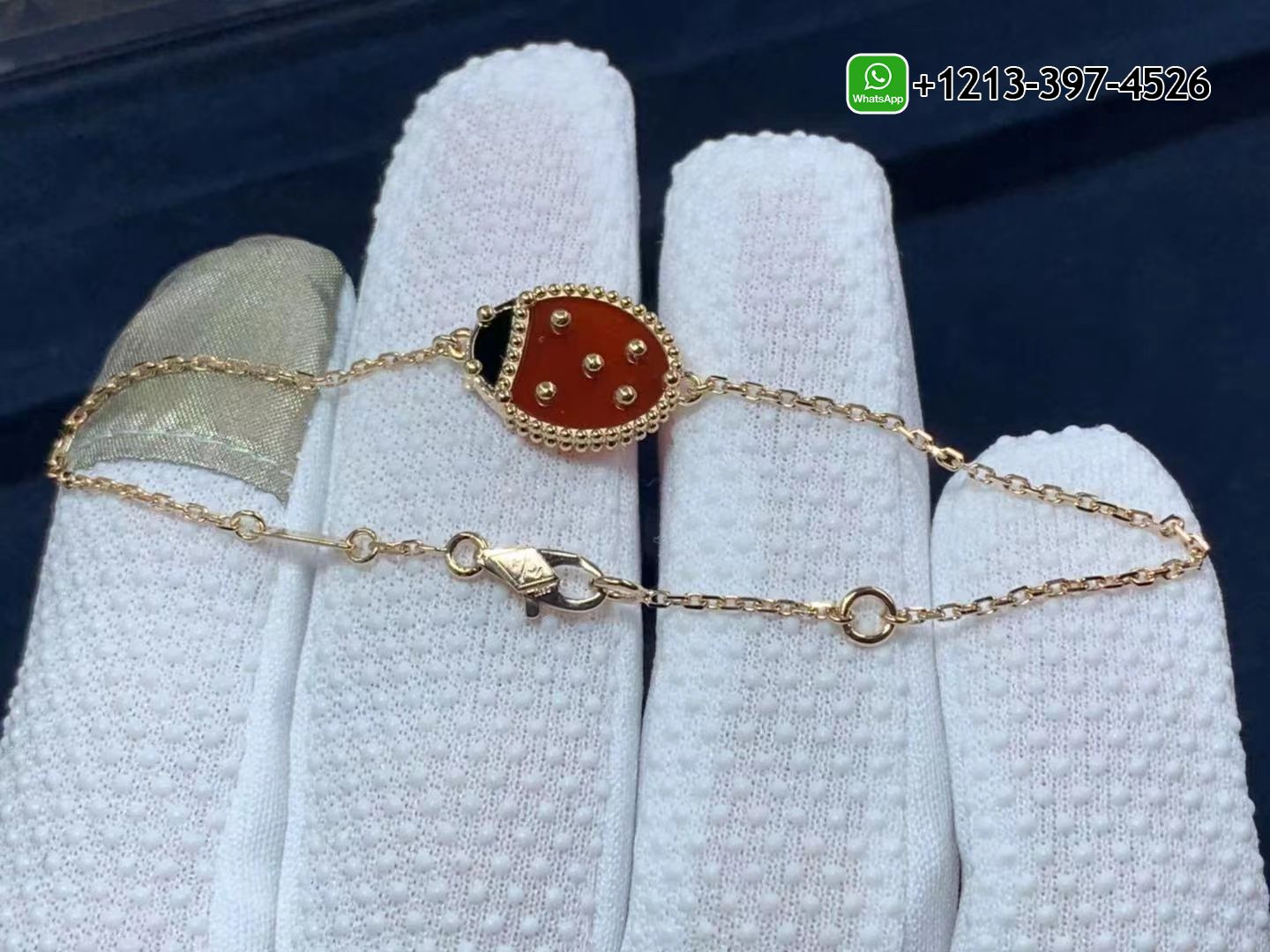 VCA-Lucky-Spring-Closed-Wings-Ladybug-18k-Rose-Gold-with-Onyx-Carnelian-Bracelet-VCARP7R000-1.jpg Custom Made Best Quality 1:1 Cheap VCA Lucky Spring Closed Wings Ladybug 18k Rose Gold with Onyx & Carnelian Bracelet - High Quality 18k Gold and Diamond Luxury Distinctive Collection Designer Jewelry Customized Factory Price - Image 2