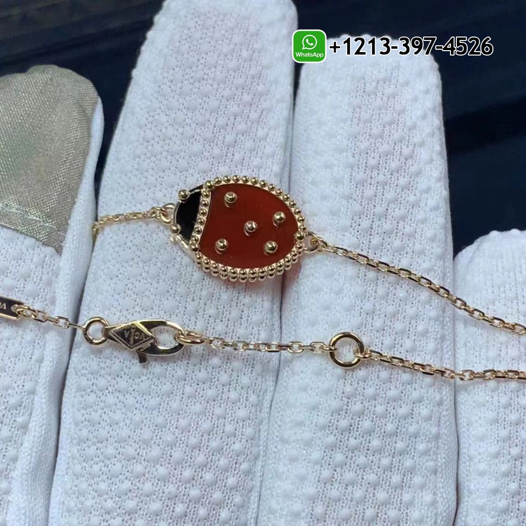 Custom Made Best Quality 1:1 Cheap VCA Lucky Spring Closed Wings Ladybug 18k Rose Gold with Onyx & Carnelian Bracelet - High Quality 18k Gold and Diamond Luxury Distinctive Collection Designer Jewelry Customized Factory Price VCA Lucky Spring Closed Wings Ladybug 18k Rose Gold With Onyx Carnelian Bracelet VCARP7R000