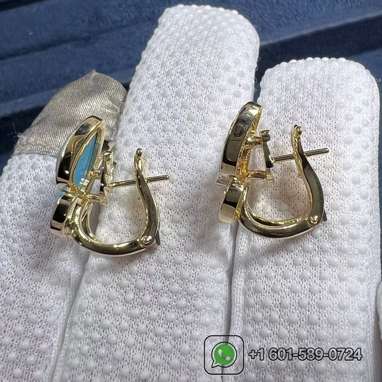 van cleef 18k yellow gold turquoise and diamonds two butterfly earrings vcarp7us00 2