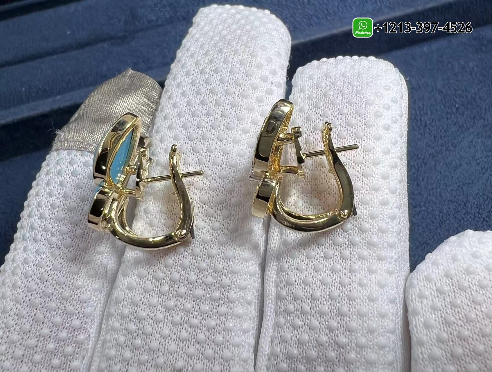 Van-Cleef-18K-Yellow-Gold-Turquoise-and-Diamonds-Two-Butterfly-Earrings-VCARP7US00-2.jpg Custom made Cheap 1:1 Best Quality Van Cleef 18K Yellow Gold Turquoise and Diamonds Two Butterfly Earrings - High Quality 18k Gold and Diamond Luxury Distinctive Collection Designer Jewelry Customized Factory Price - Image 3
