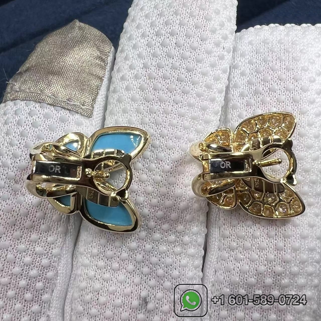 van cleef 18k yellow gold turquoise and diamonds two butterfly earrings vcarp7us00 3
