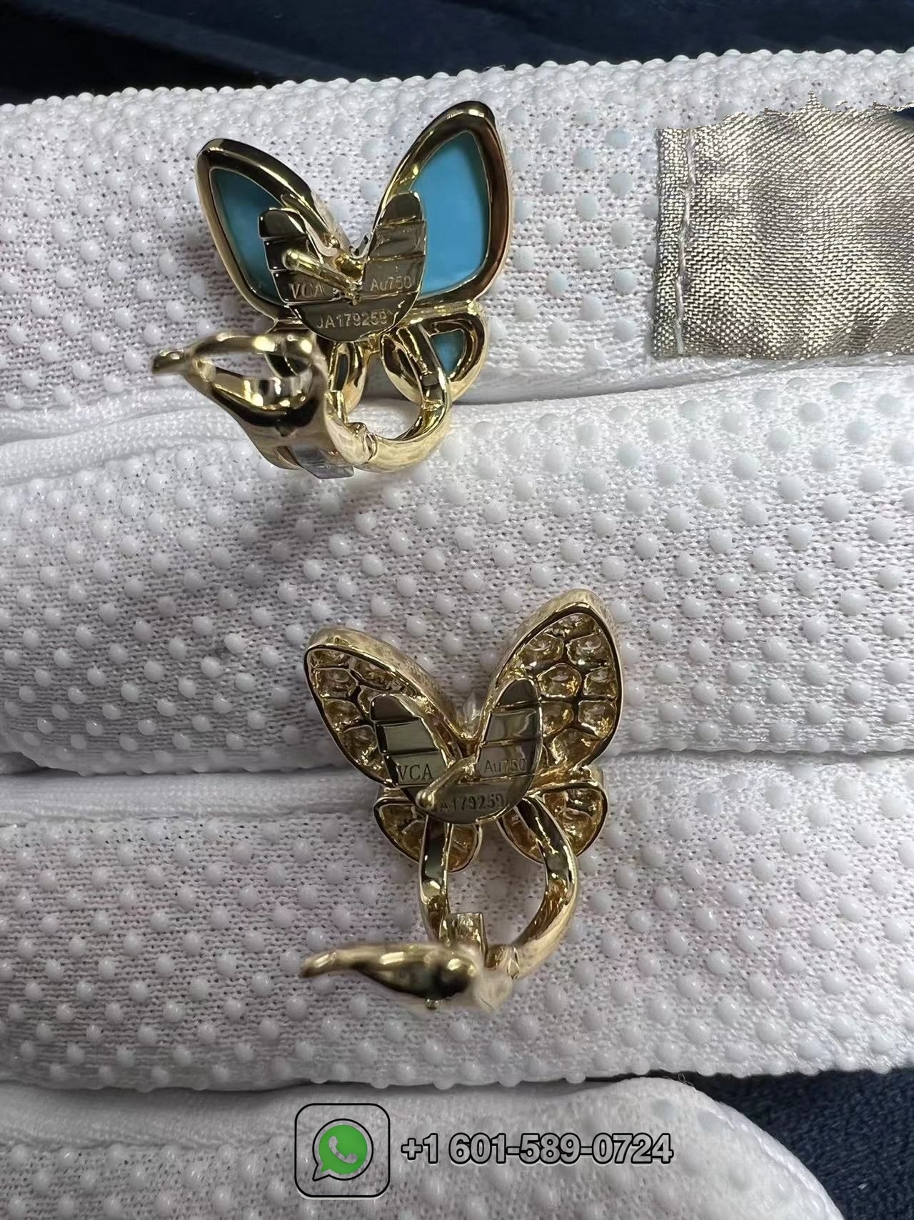 van cleef 18k yellow gold turquoise and diamonds two butterfly earrings vcarp7us00 4